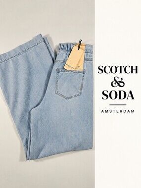 NWT Scotch & Soda High Rise Wide Leg Jeans Size 27 Light Wash Lyocell